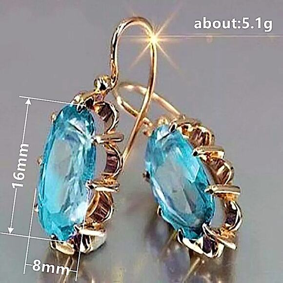 Gold Austrian Crystal Leverback Earrings for Women 18K Gold Plated Dangle Hoop - Picture 6 of 6